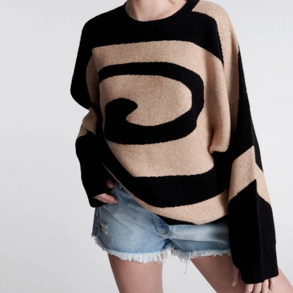 ONE TEASPOON BLACK SWIRL VORTEX JUMPER SWEATER Black &Tan with Thumb holes Sz XL - Picture 4 of 14